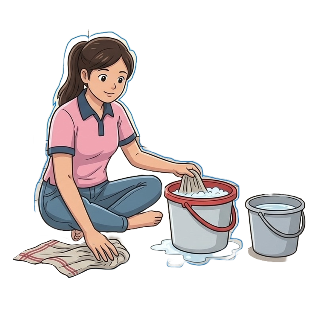 Helper pressing clothes