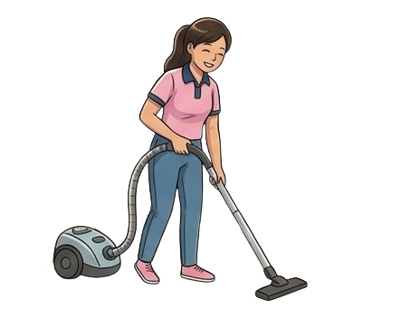 Helper vacuuming the floor